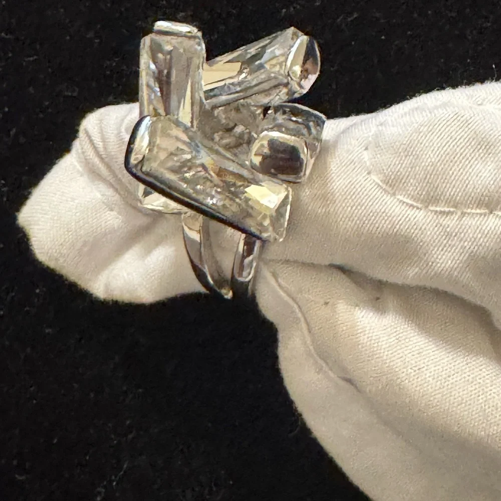 Silver 4 Clear Baguette CZ Ring Elegant Silver Crystal Ring